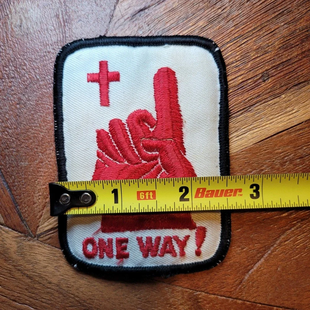 One Way Jesus‎ Christian Embroidered Patch Red Finger Point Cross Verse